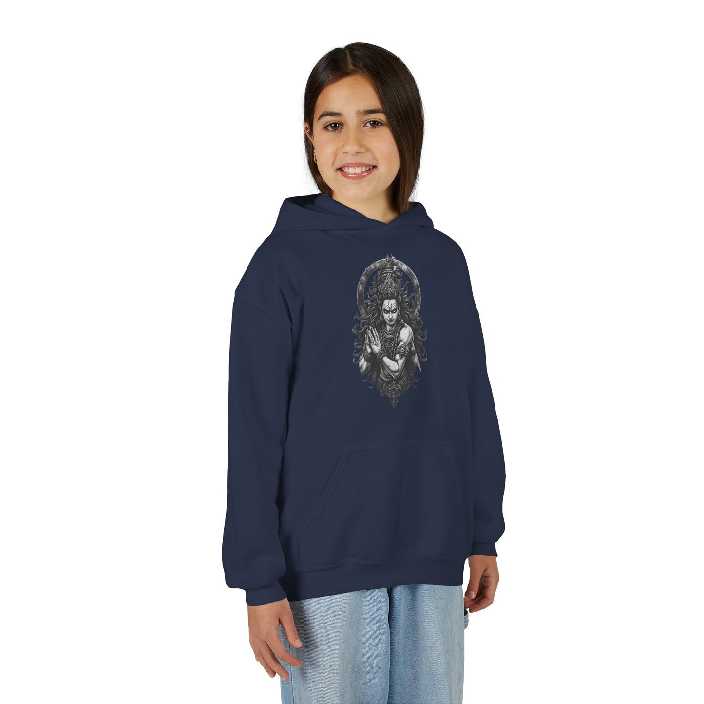 Youth Hoodie with Gothic Goddess Skull Art — Dark Fantasy Graphic Pullover