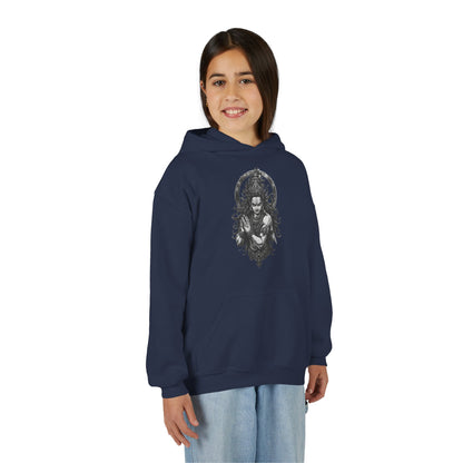 Youth Hoodie with Gothic Goddess Skull Art — Dark Fantasy Graphic Pullover