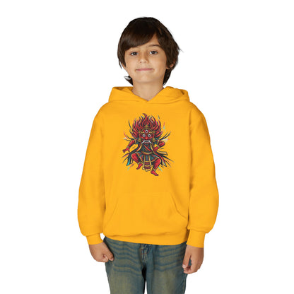 Youth Hoodie — Colorful Mythical Demon Mask Graphic