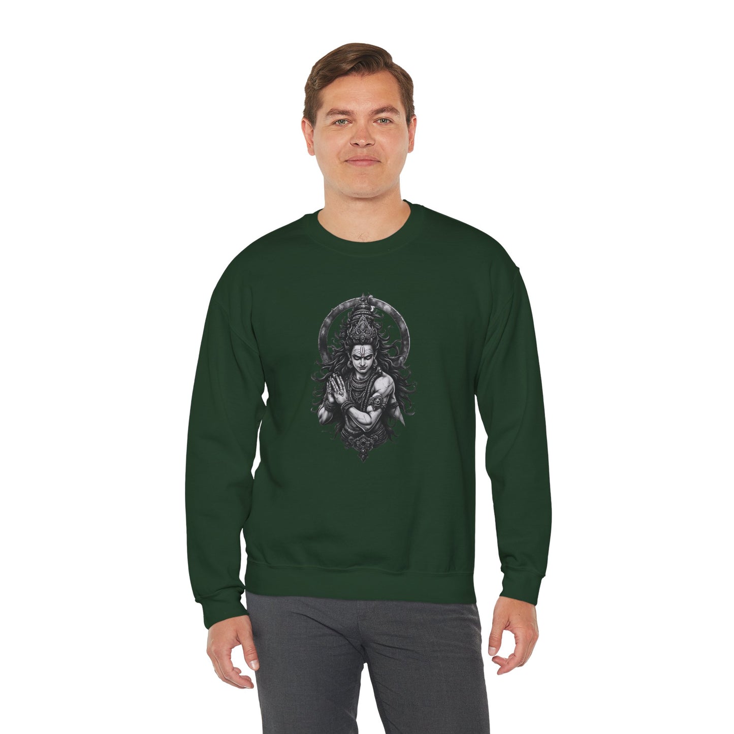 Shiva Meditation Crewneck Sweatshirt — Detailed Shiva Portrait Spiritual Yoga Pullover