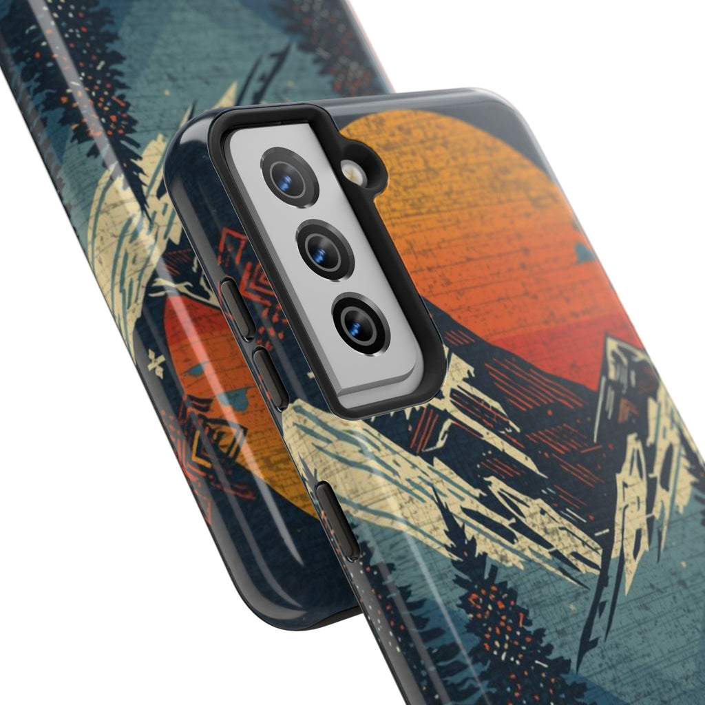 Tough Phone Case — Retro Mountain Sunset Design