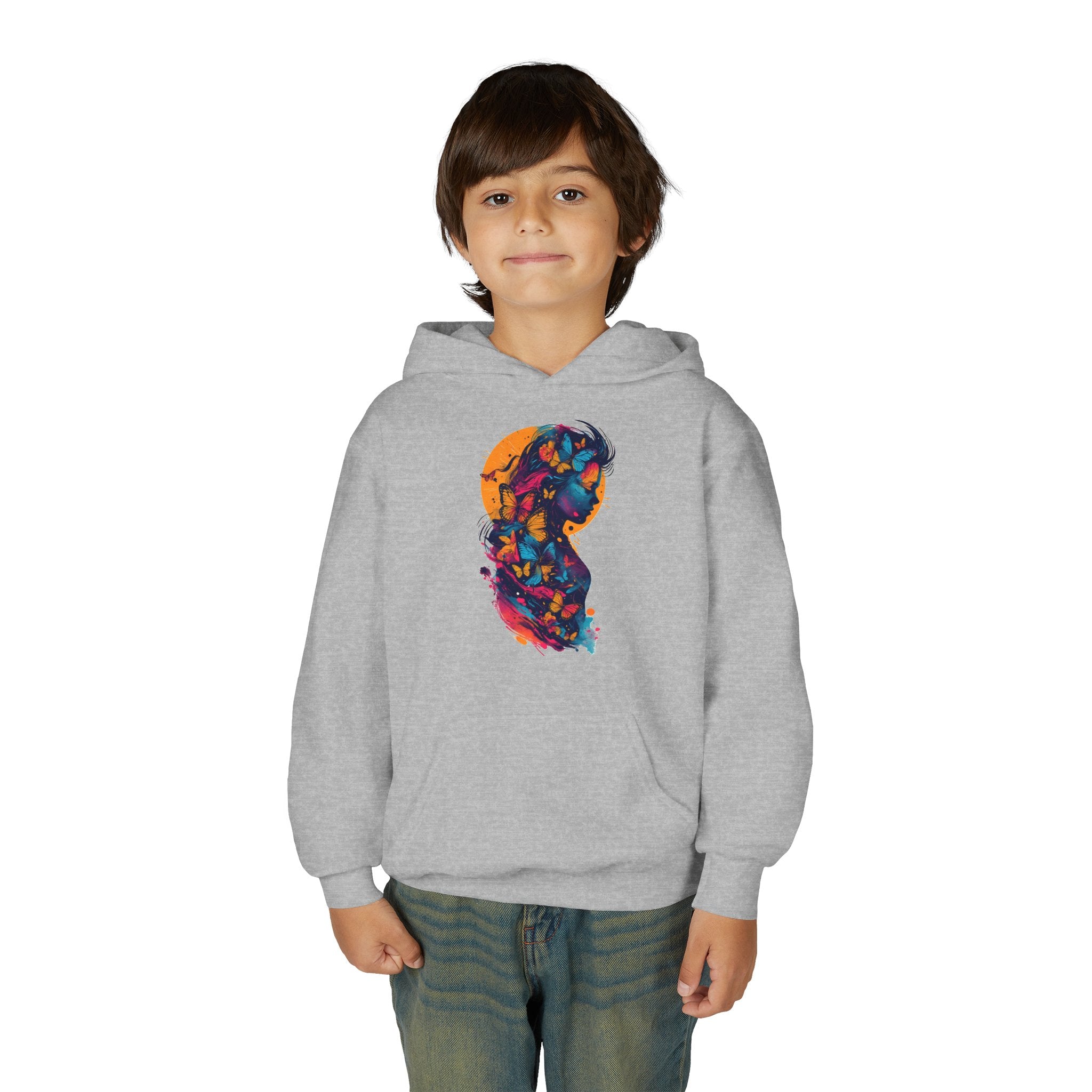 Youth Hoodie — Colorful Butterfly Silhouette Kids Pullover
