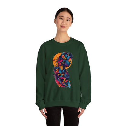 Butterfly Silhouette Crewneck Sweatshirt — Colorful Butterfly Profile Graphic