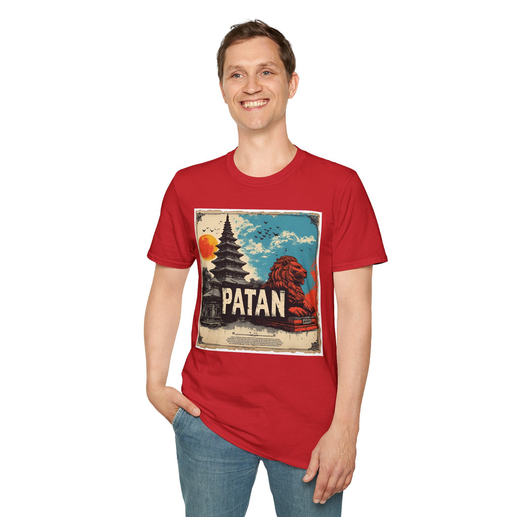 Patan City T-Shirt – Temple & Lion Graphic Tee, Nepali Cultural Heritage Design