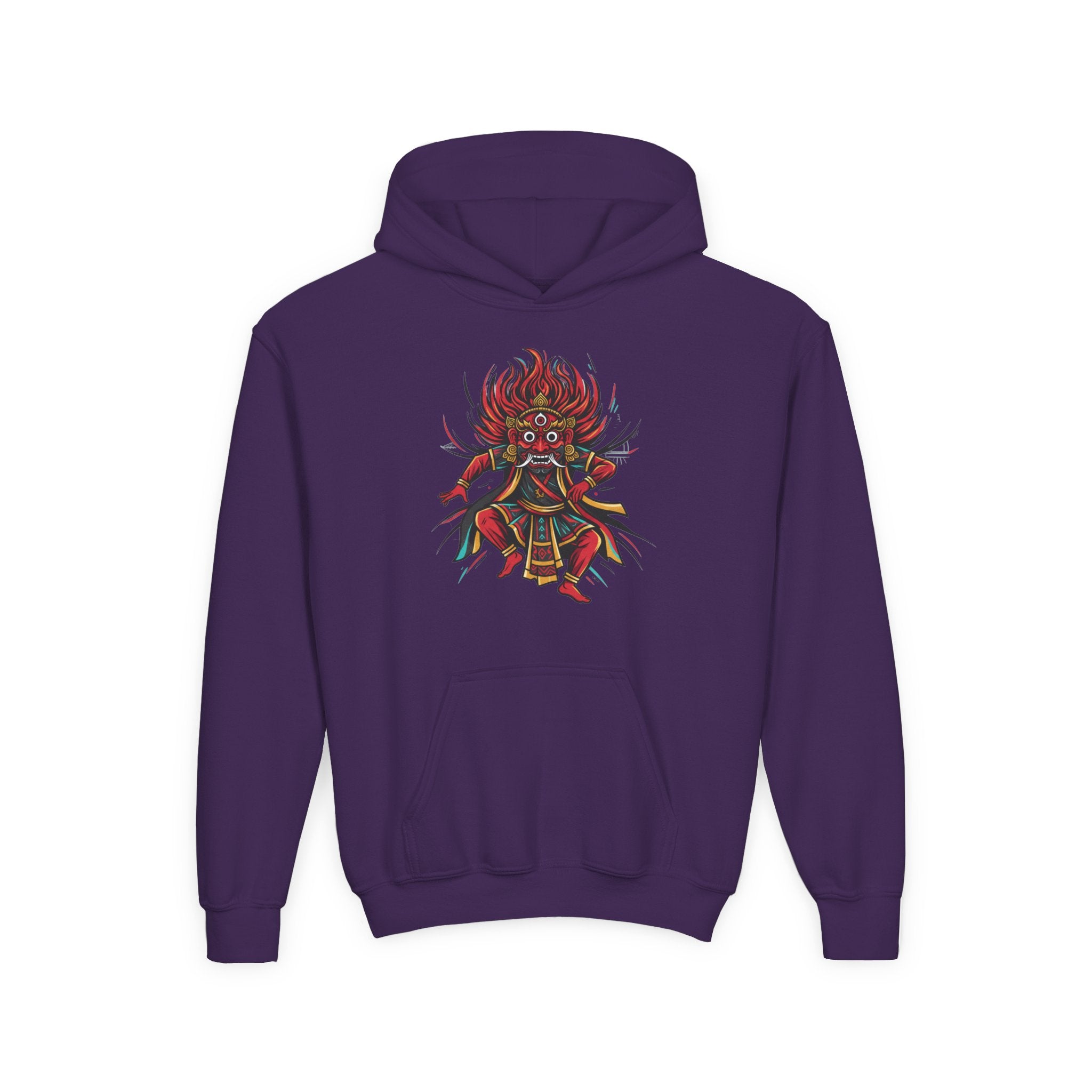 Youth Hoodie — Colorful Mythical Demon Mask Graphic