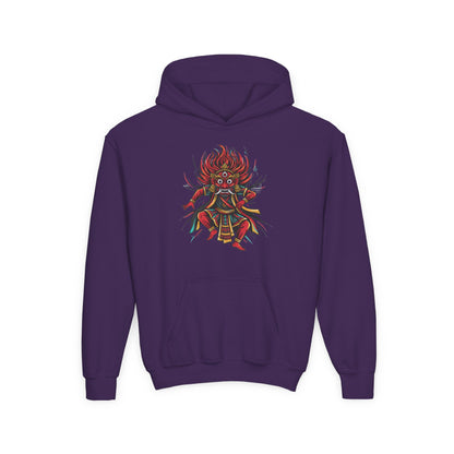 Youth Hoodie — Colorful Mythical Demon Mask Graphic