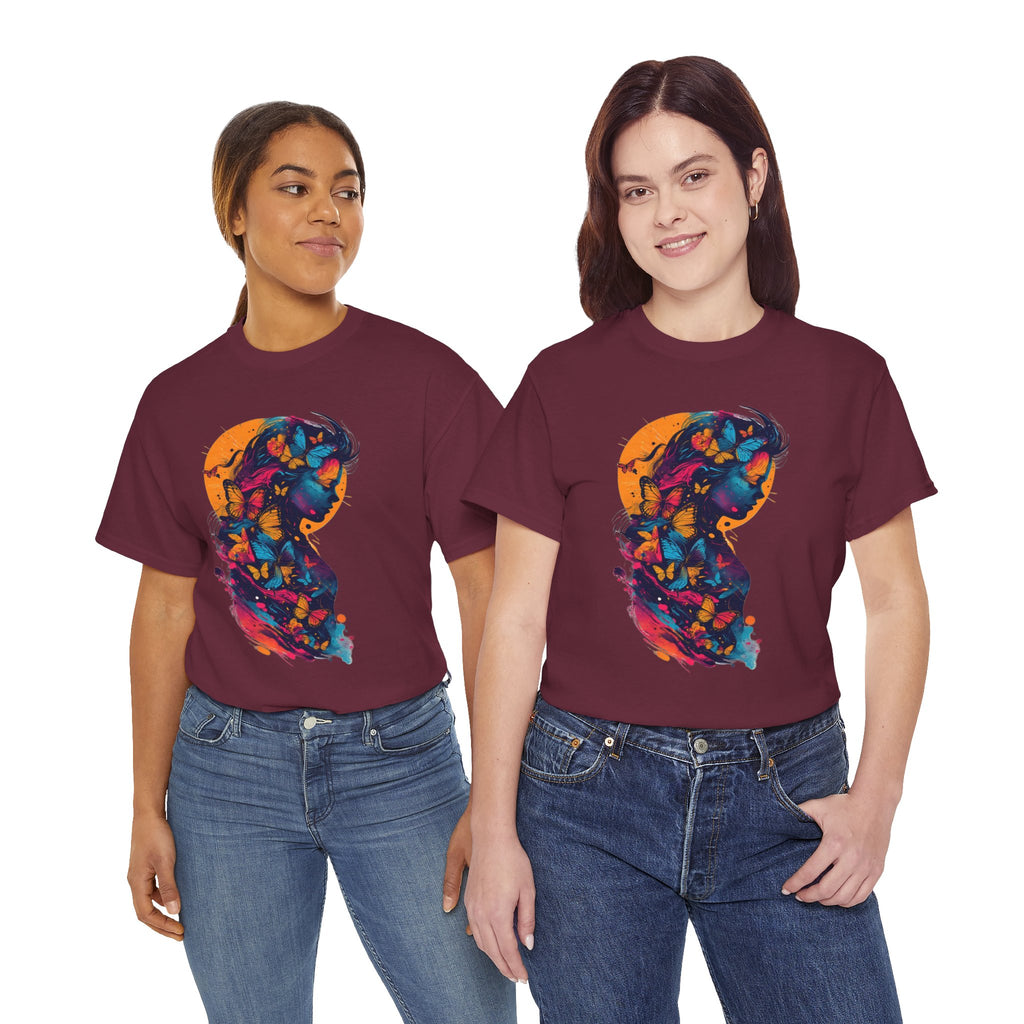 Butterfly Silhouette Graphic Tee — Colorful Maternity Profile Design