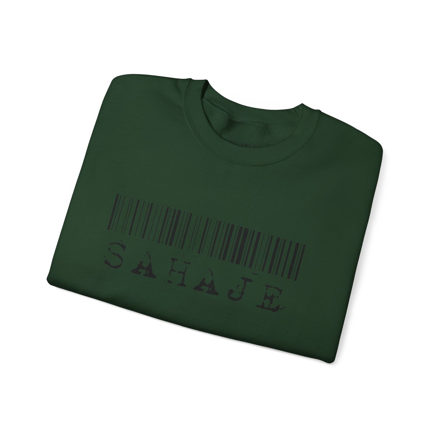 Sahaje Barcode Crewneck Sweatshirt — Minimalist White Graphic Pullover