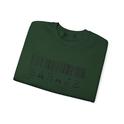 Sahaje Barcode Crewneck Sweatshirt — Minimalist White Graphic Pullover