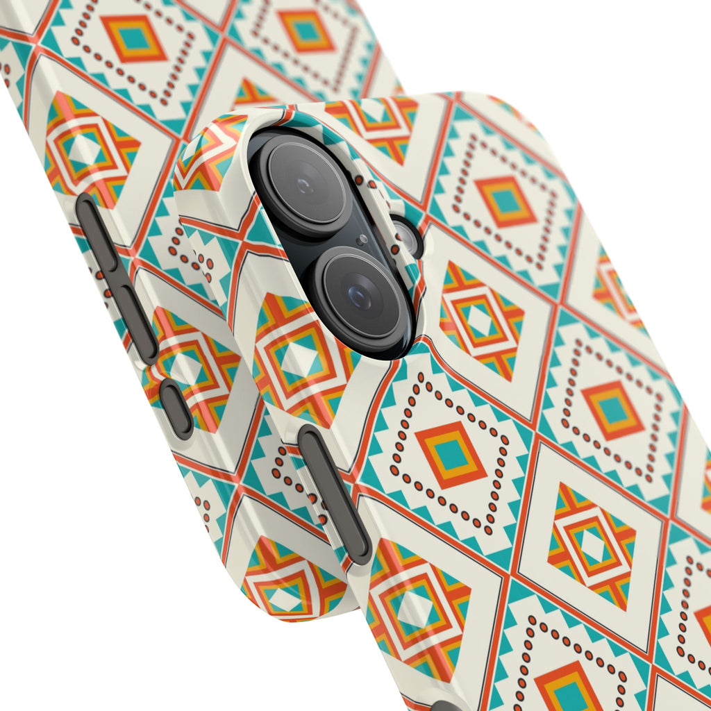 Slim Phone Case — Retro Geometric Tile Pattern (Turquoise & Orange)