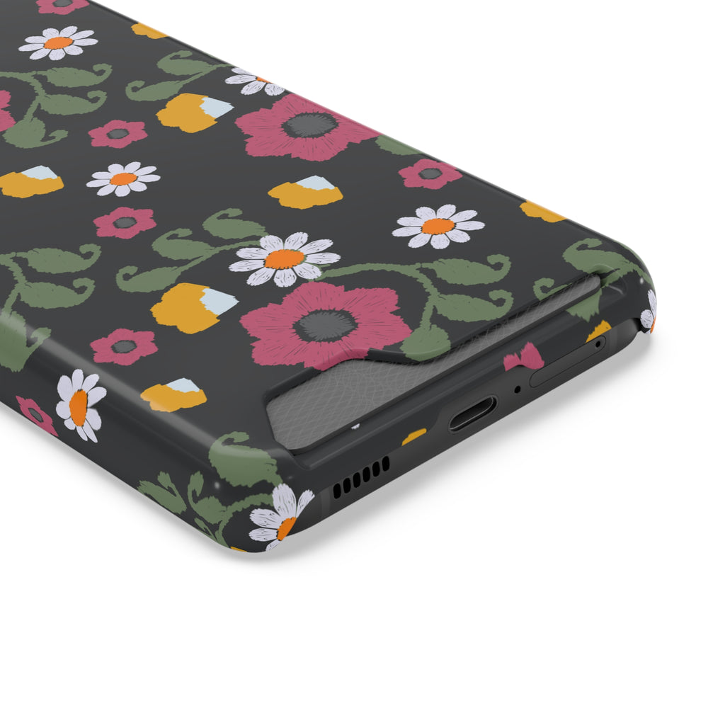 Floral Phone Case with Card Holder, Stylish Smartphone Accessory, Gifts for Her, Trendy Floral Design, Perfect for Spring & Summer