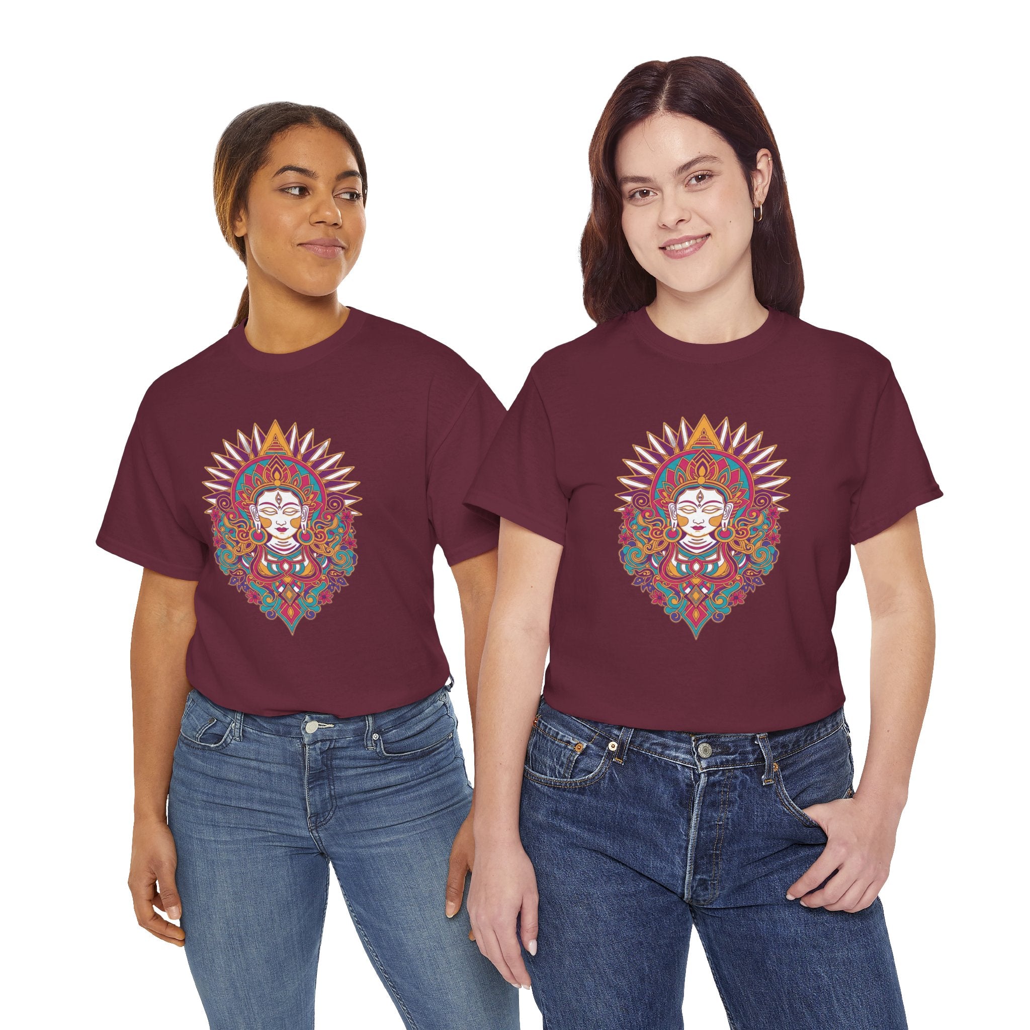 Spiritual Goddess Sun Mandala Tee — Colorful Boho Yoga T‑Shirt