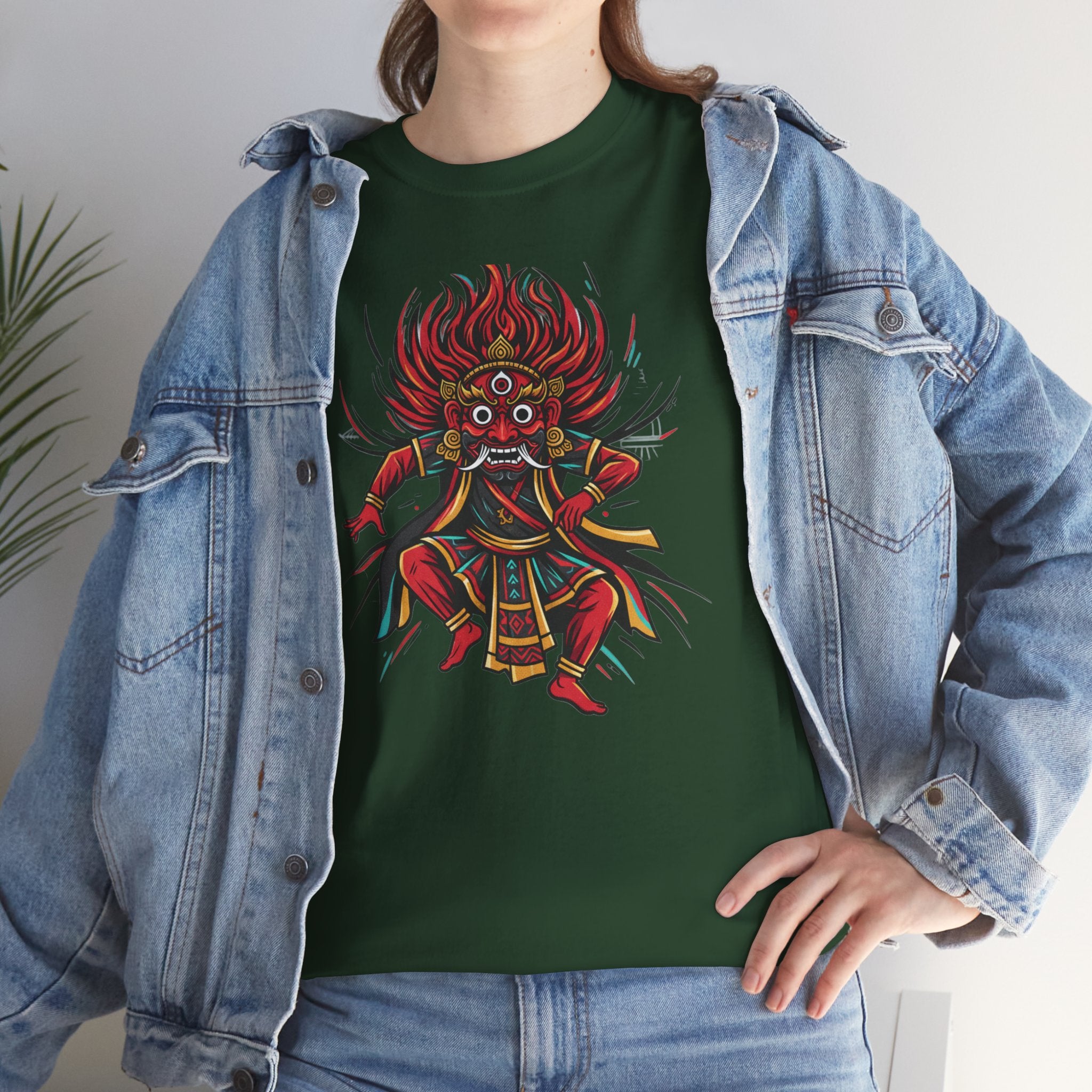 T-Shirt — Fierce Red Oni Demon Graphic Tee (Mythic Japanese Mask Design)