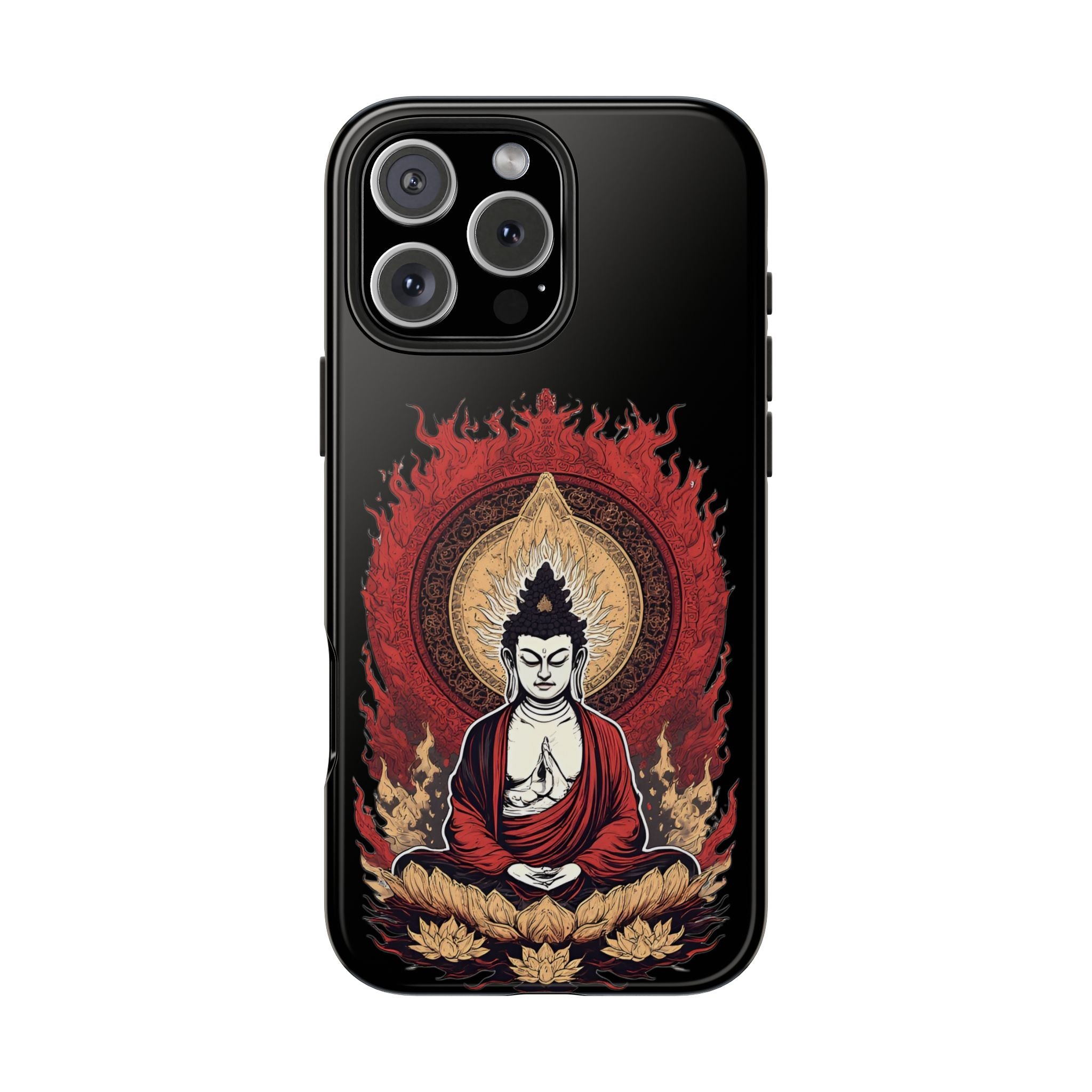 Buddha Meditation Tough Phone Case — Flame Halo Lotus Spiritual Protective Cover