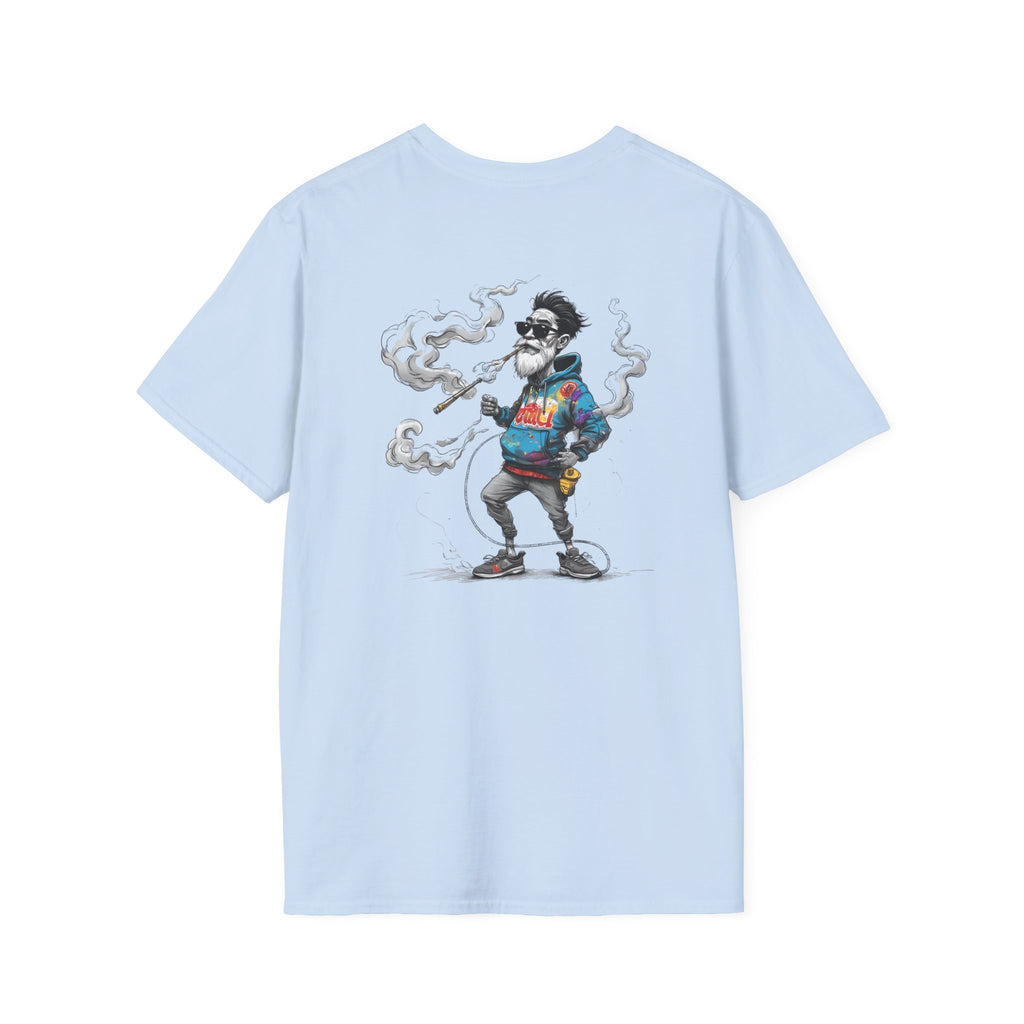 Cartoon T-Shirt – Funny Old Man Smoking Street Graphic Tee, Anti-Smoking Awareness Shirt