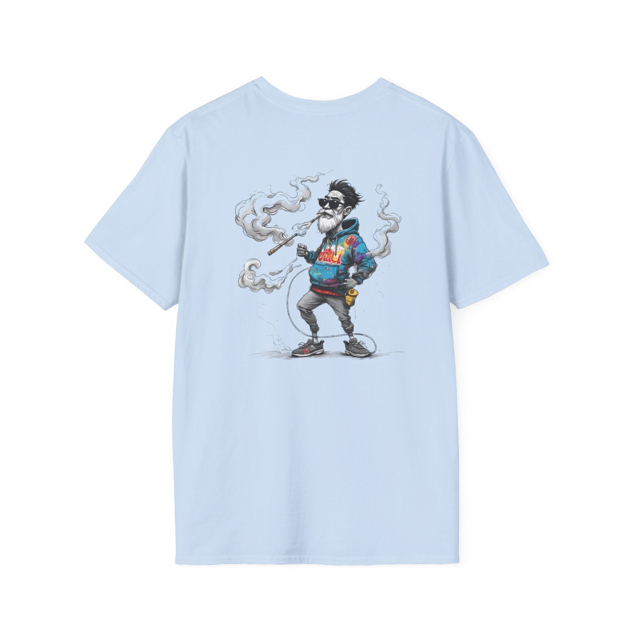 Cartoon T-Shirt – Funny Old Man Smoking Street Graphic Tee, Anti-Smoking Awareness Shirt