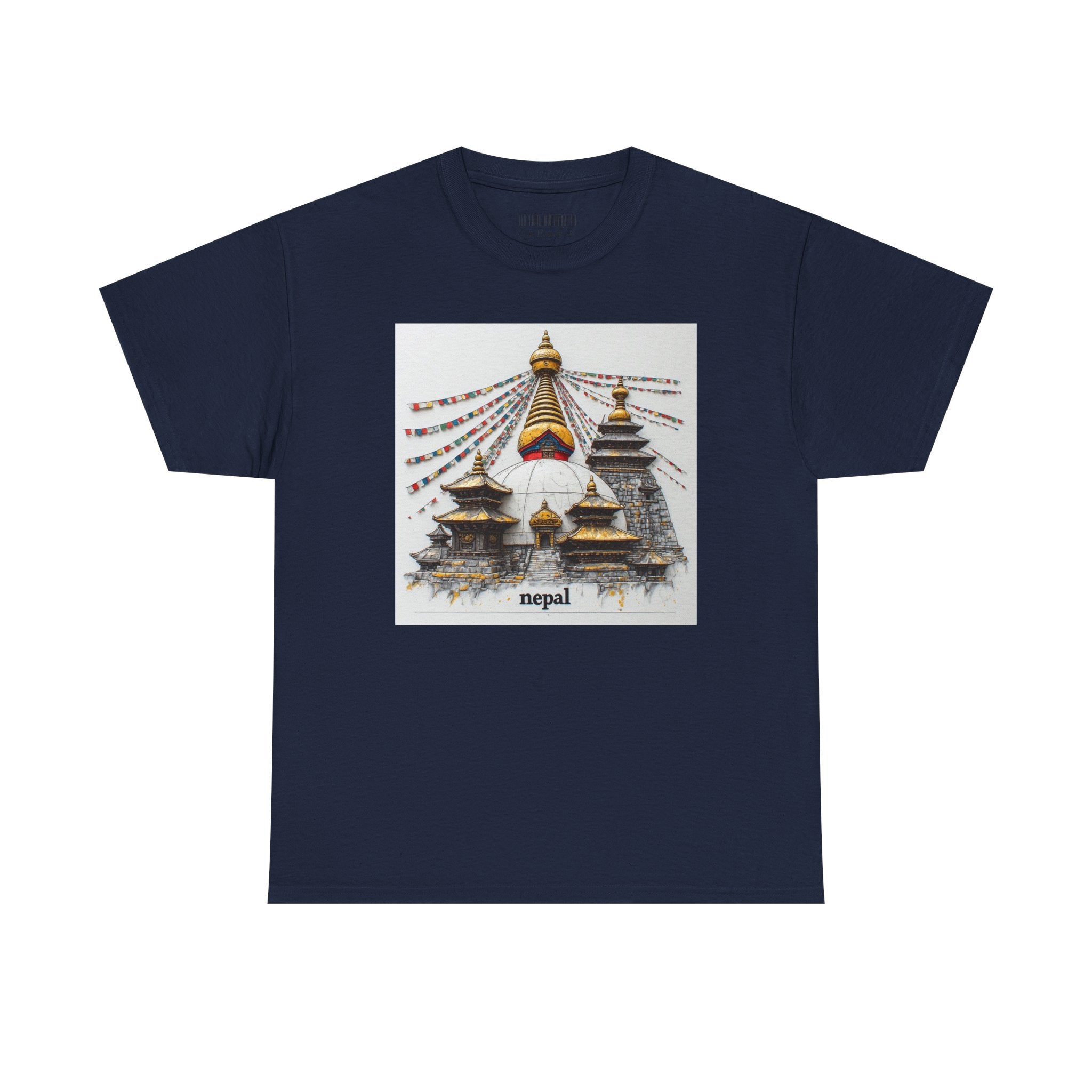 Nepal Swayambhunath Stupa T-Shirt — Buddhist Prayer Flags Travel Tee