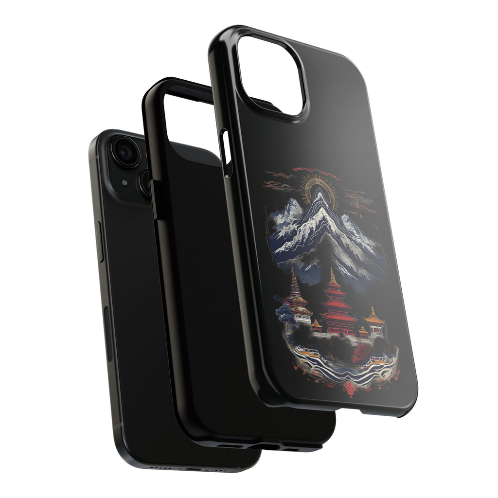 Mountain Temple Tough Phone Case — Japanese-Inspired Landscape Phone Cover