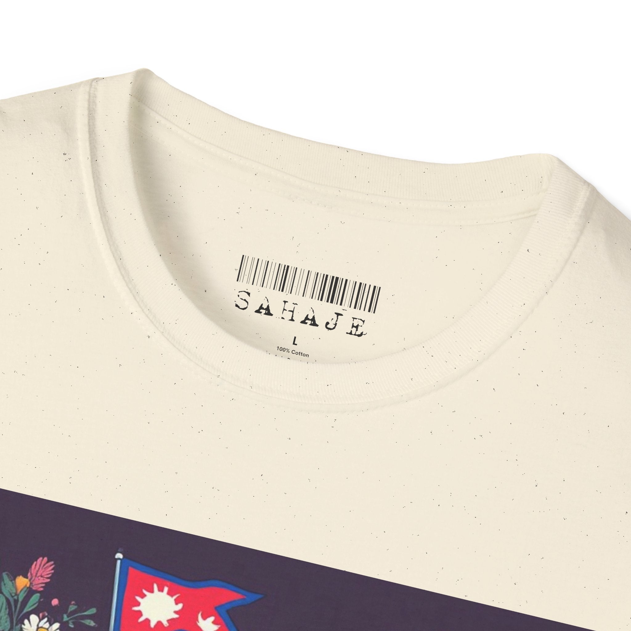 Bicycle Floral T-Shirt – Pink Bike with Baskets & "Sahaje" Text