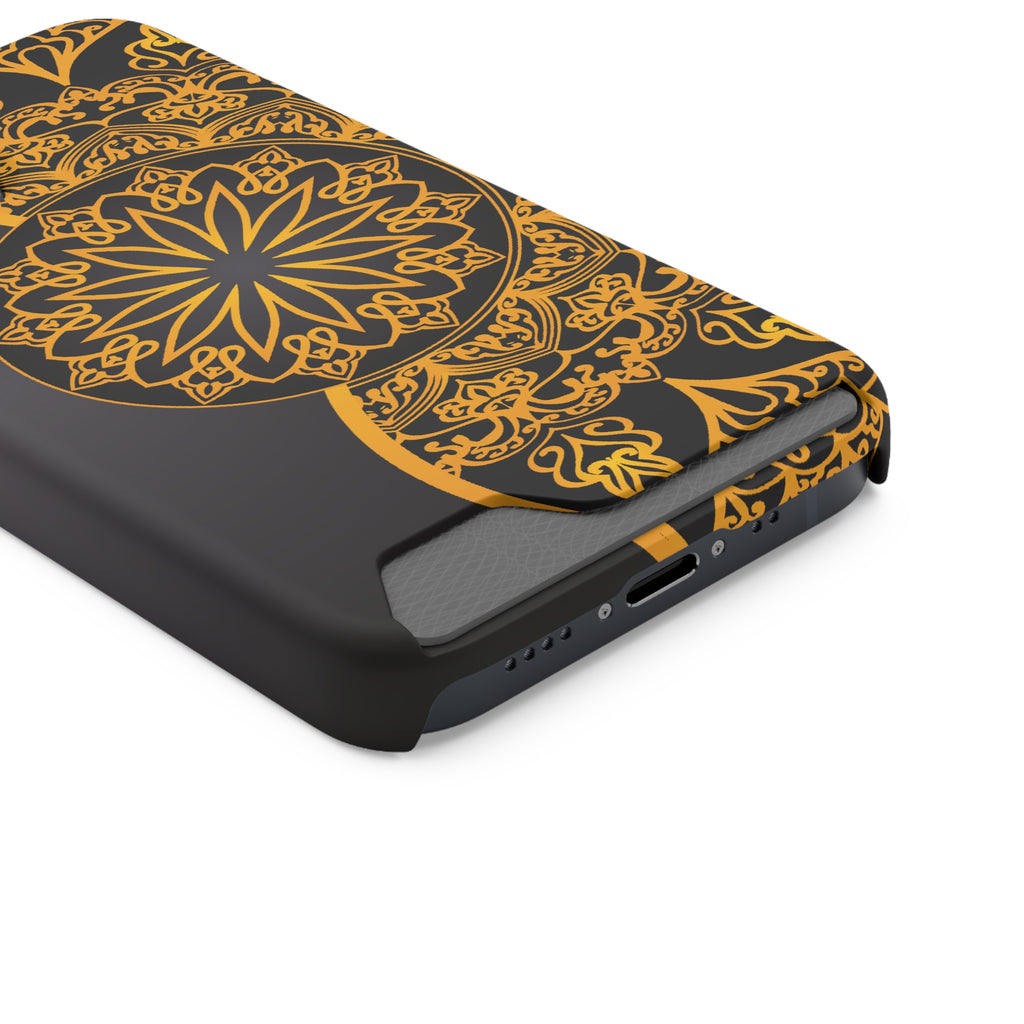 Elegant Mandala Phone Case With Card Holder, Boho Chic Gift, Smartphone Protector, Functional Accessory, Stylish Tech Decor