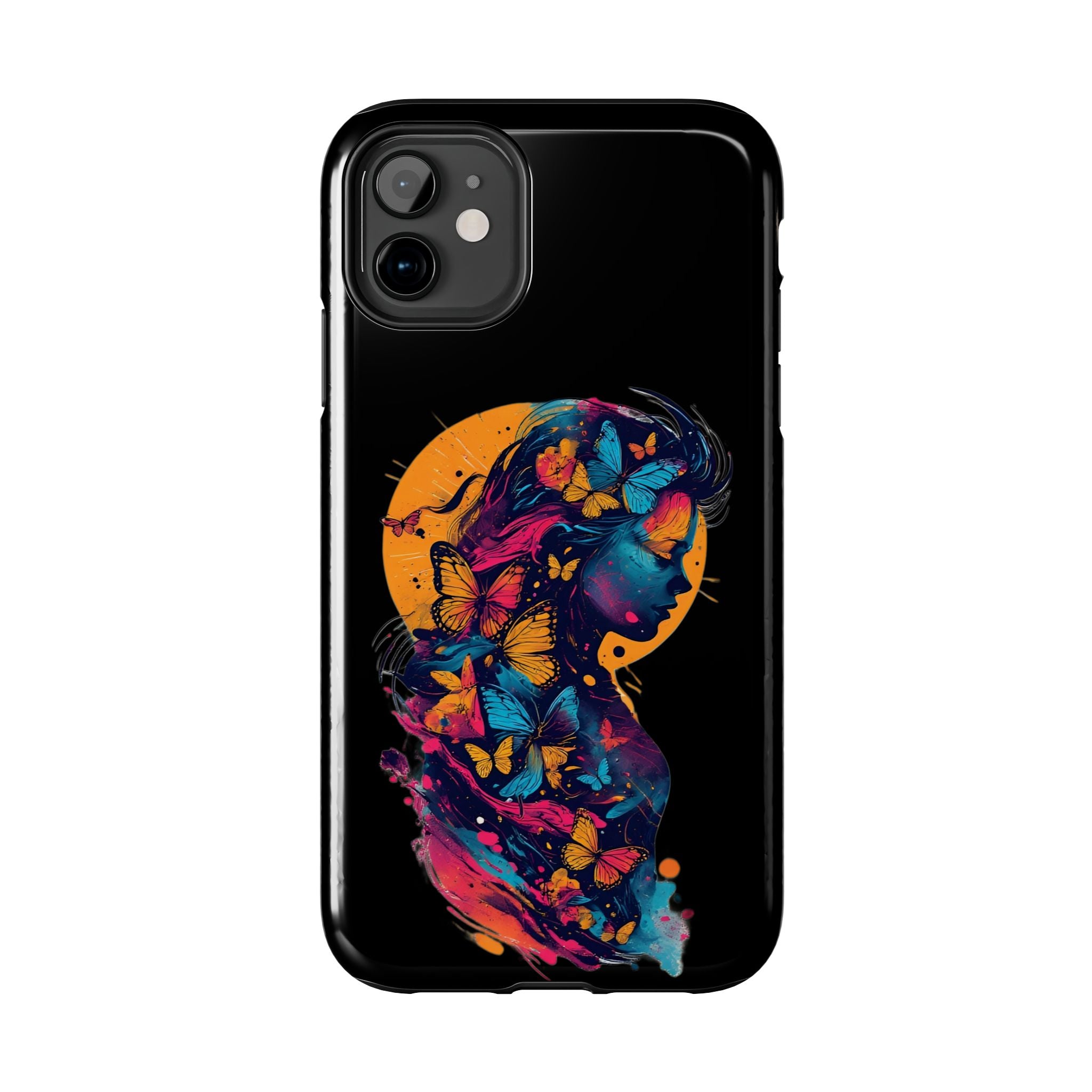 Butterfly Silhouette Tough Phone Case — Colorful Woman Art Protective Cover