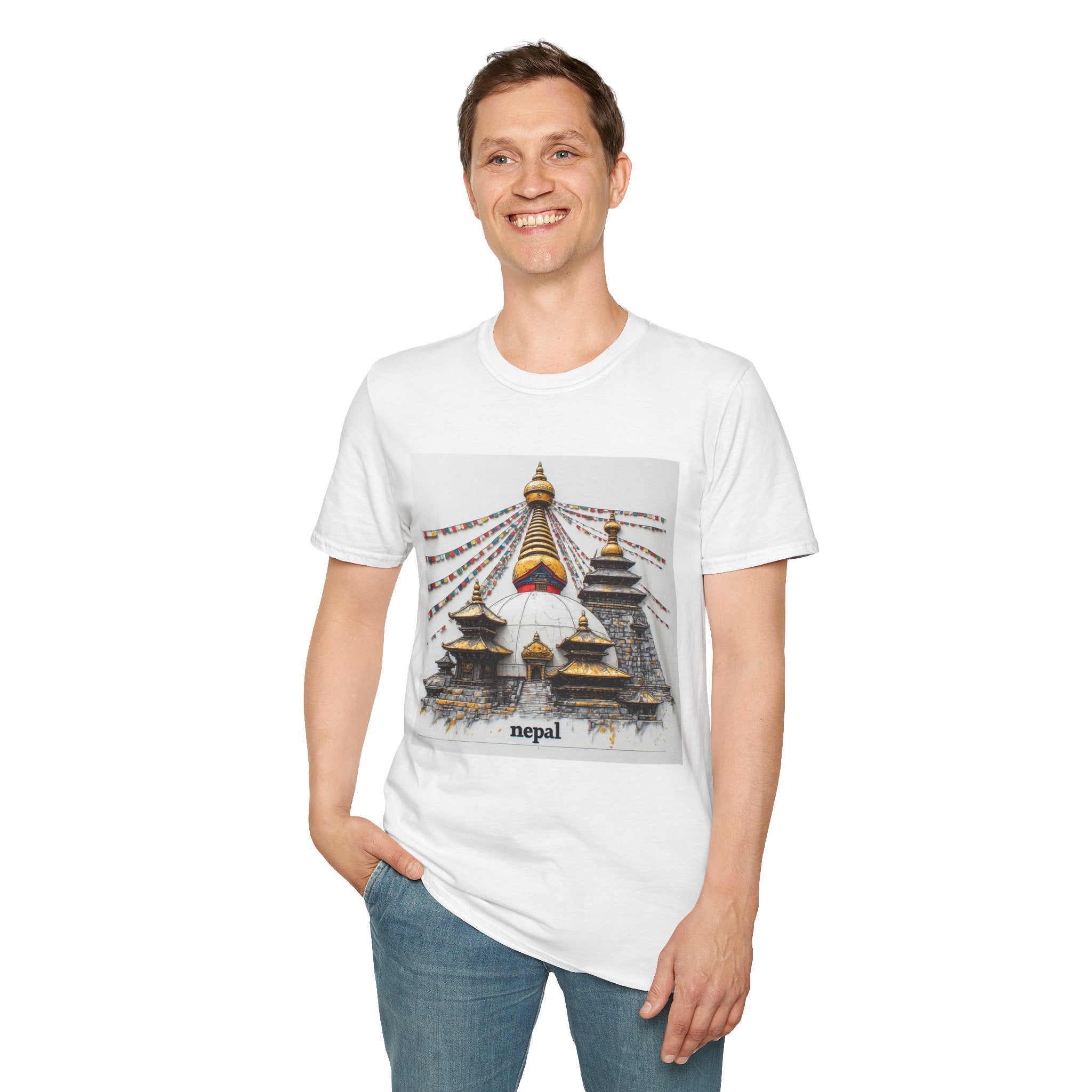 Nepal Temple Graphic T-Shirt — Boudhanath Stupa Prayer Flags Travel Tee