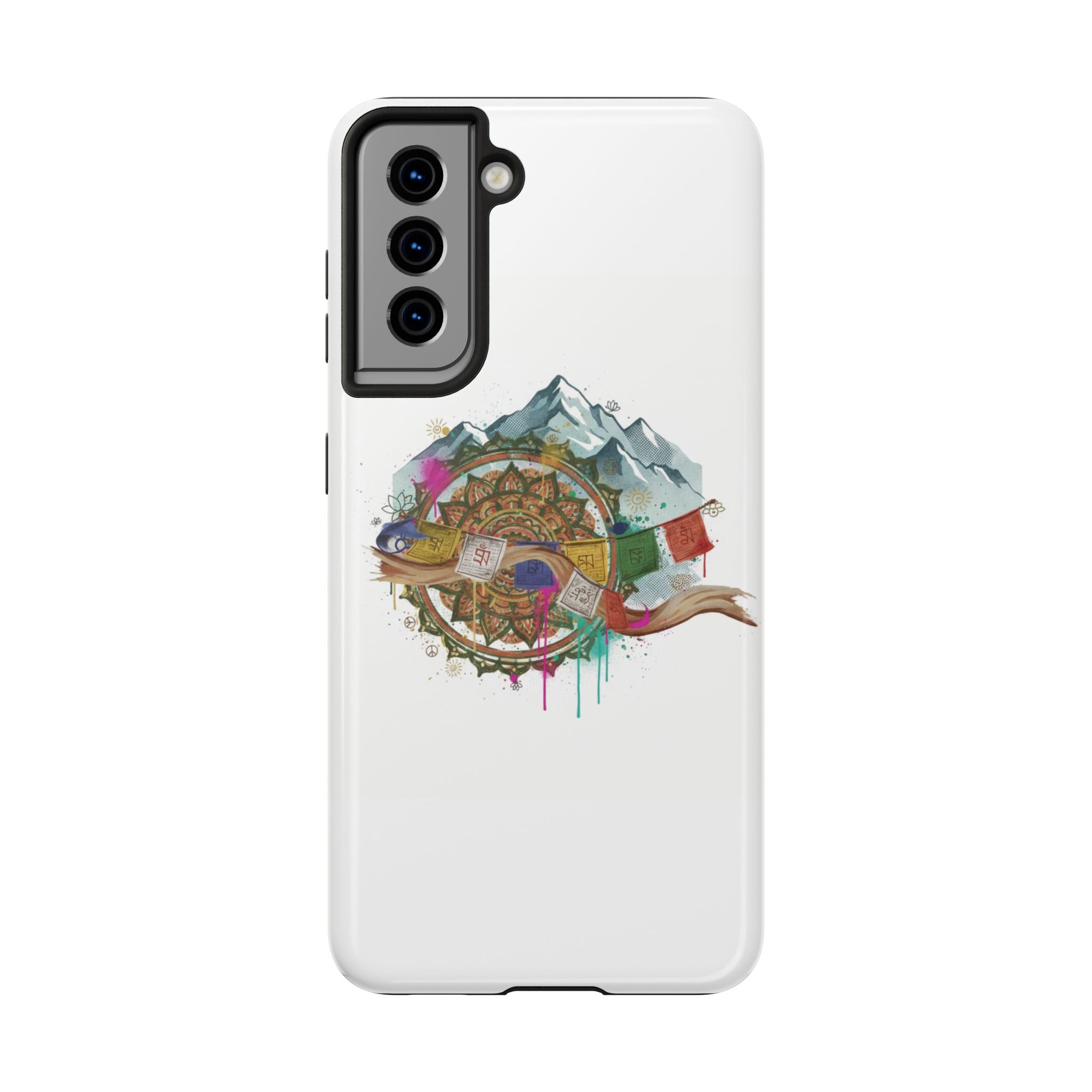 Mountain Compass Tough Phone Case with Prayer Flags & Fish Design