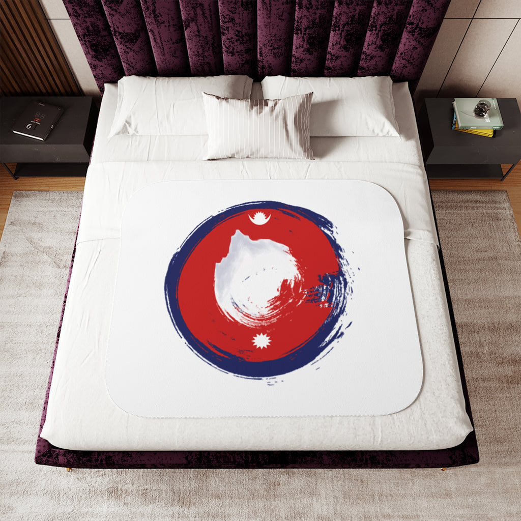 Nepal Circle Brush Sherpa Blanket — Red & Blue Mandala Fleece Throw