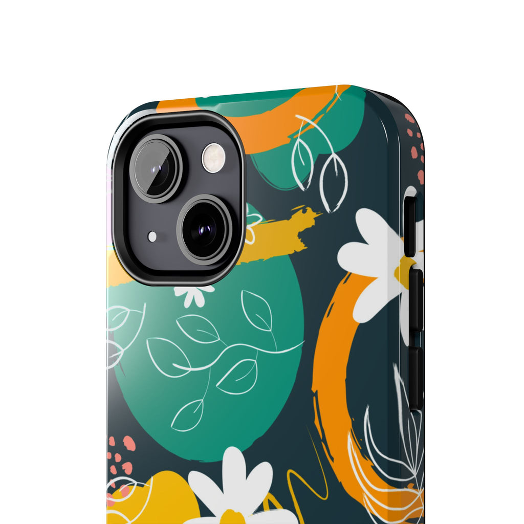 Floral Abstract Tough Phone Case — Colorful Daisies & Brushstroke Design