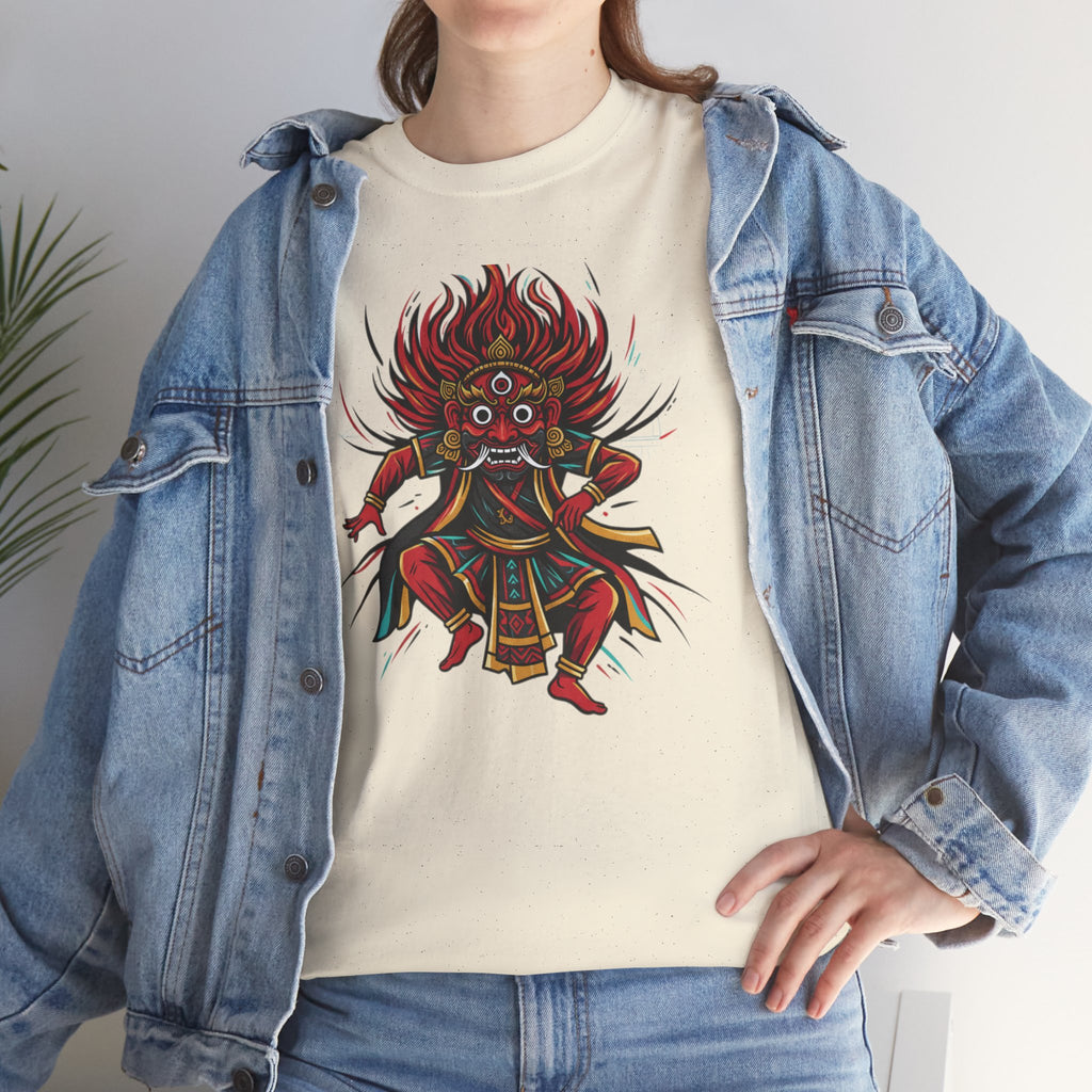 T-Shirt — Fierce Red Oni Demon Graphic Tee (Mythic Japanese Mask Design)