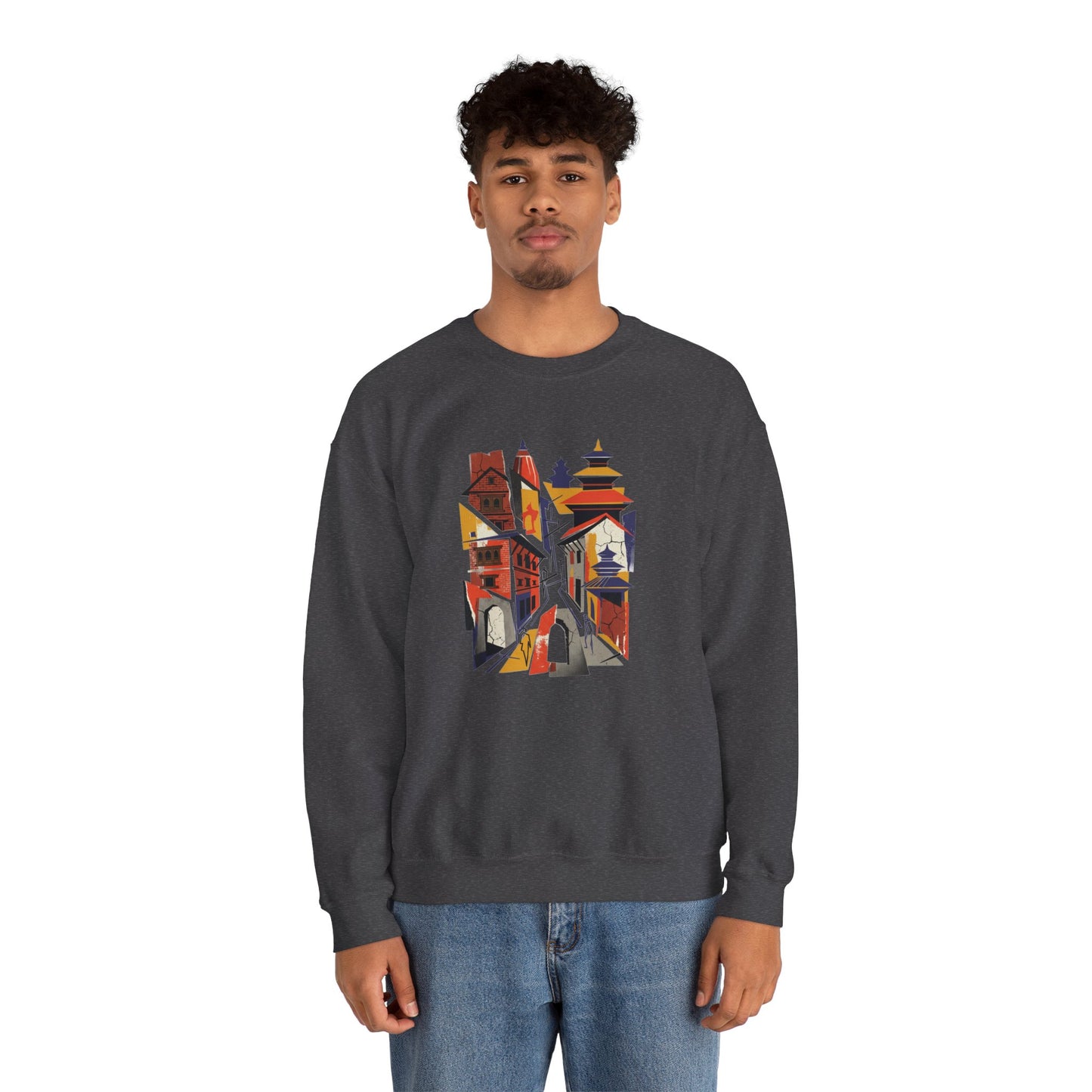 Architectural Cityscape Crewneck Sweatshirt — Abstract Urban Alley Art