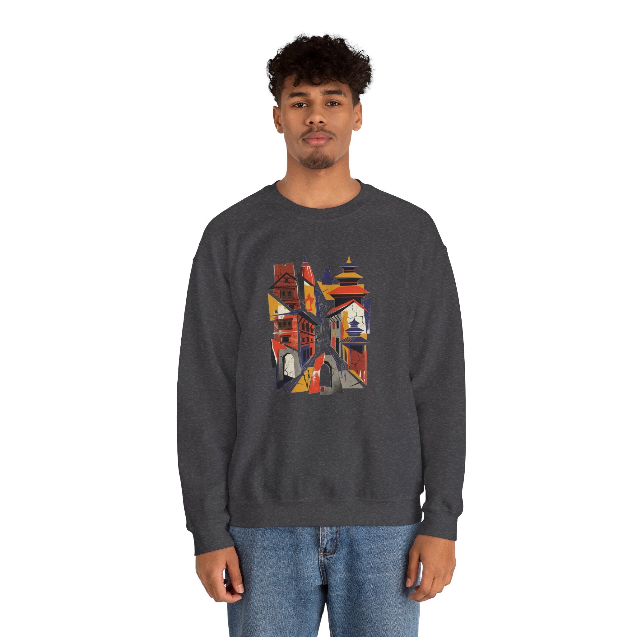 Architectural Cityscape Crewneck Sweatshirt — Abstract Urban Alley Art