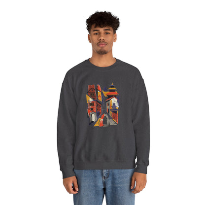 Architectural Cityscape Crewneck Sweatshirt — Abstract Urban Alley Art