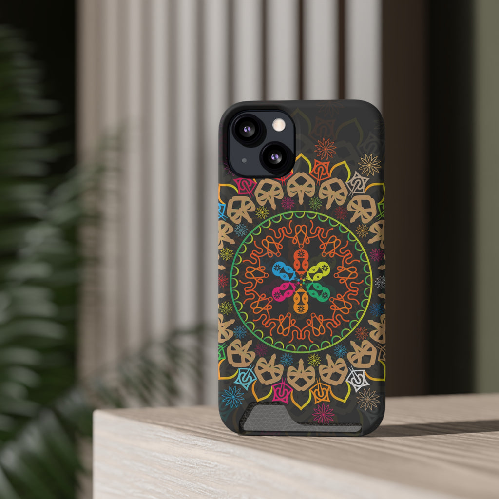 Colorful Mandala Phone Case with Card Holder, Bohemian Phone Accessory, Gift for Him/Her, Vibrant Smartphone Case, Artistic Phone Cover