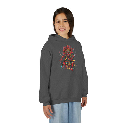 Youth Hoodie — Colorful Mythical Demon Mask Graphic