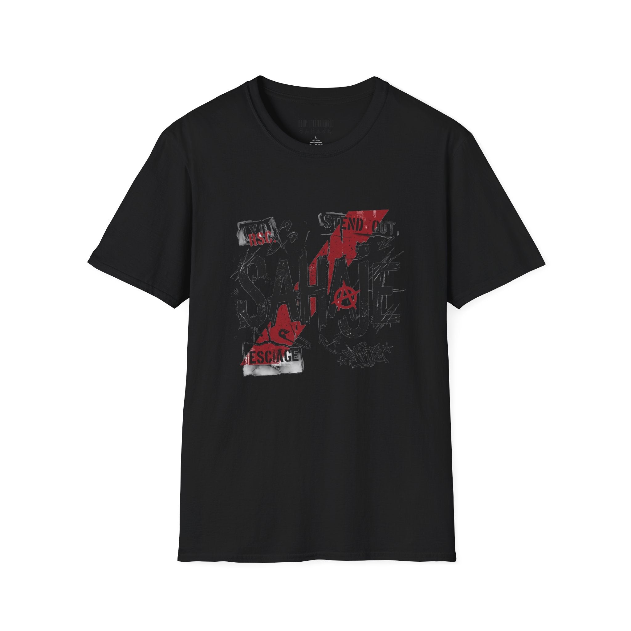 Sahajé Graphic T-Shirt — Bold Streetwear Tee with Red Slash Design