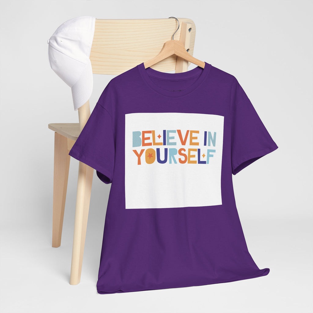 T-Shirt — "Believe in Yourself" Colorful Retro Motivational Tee