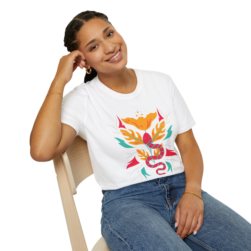 Sahaje Floral Snake Graphic T‑Shirt — Colorful Botanical Serpent Tee