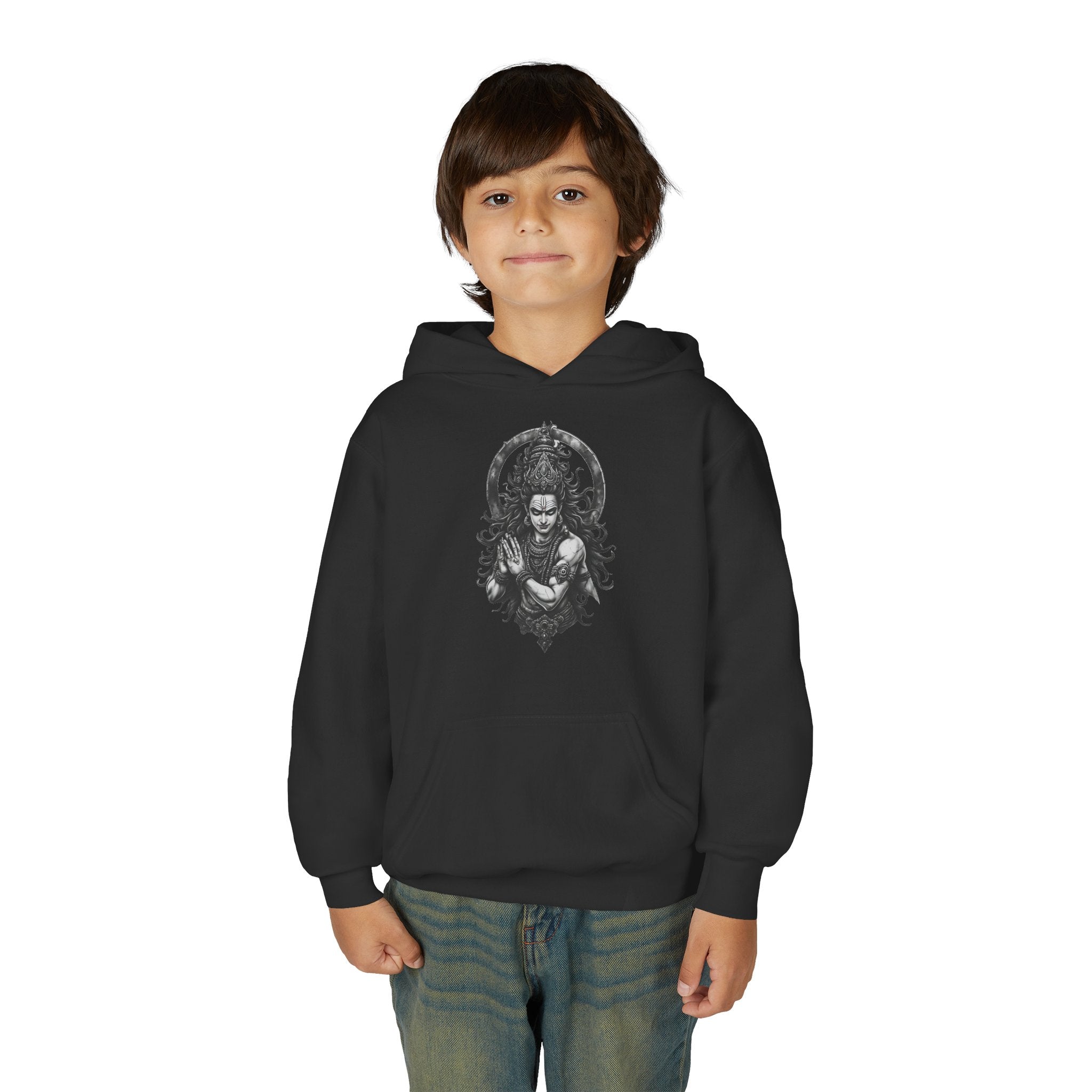 Youth Hoodie with Gothic Goddess Skull Art — Dark Fantasy Graphic Pullover