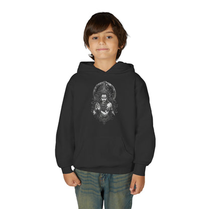 Youth Hoodie with Gothic Goddess Skull Art — Dark Fantasy Graphic Pullover