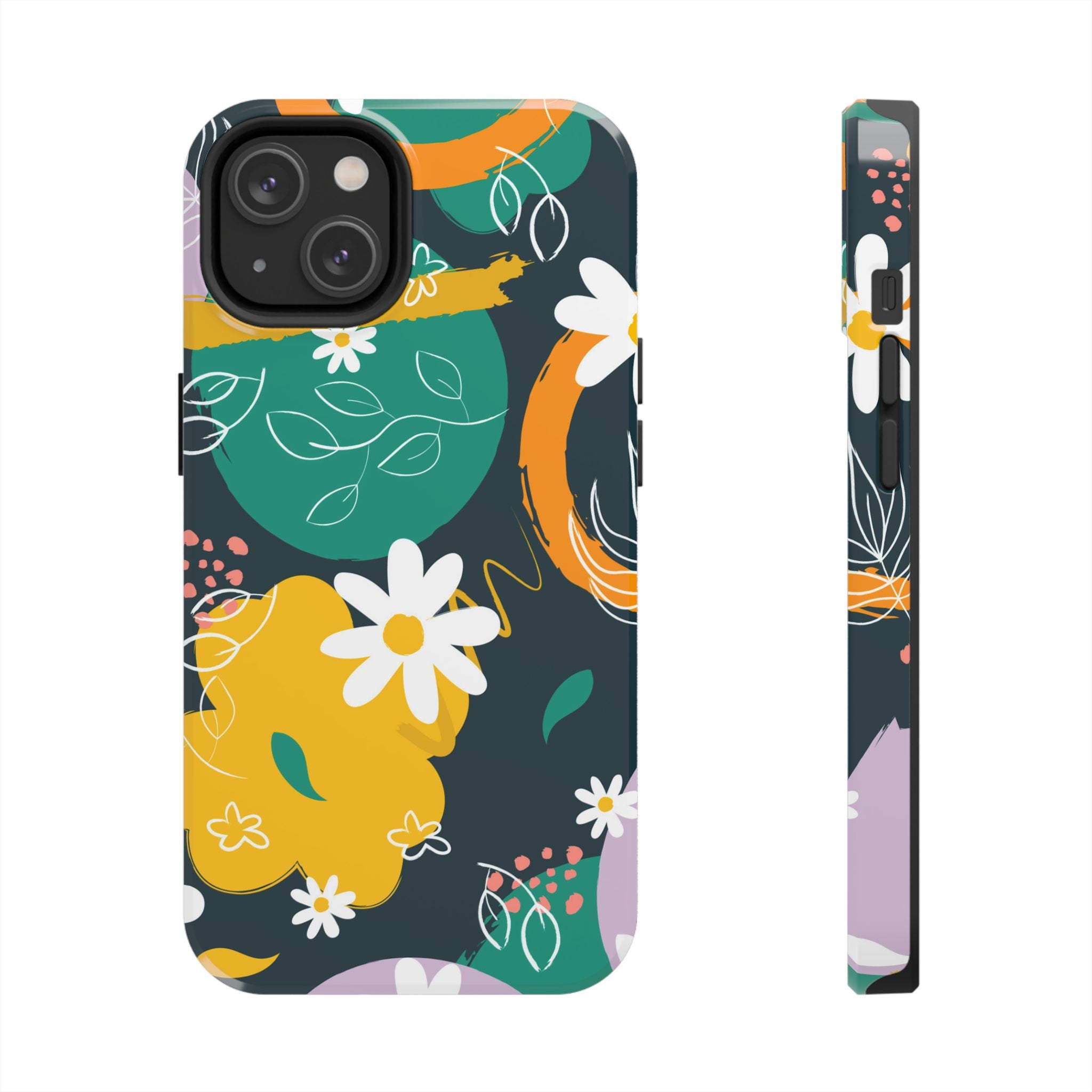 Floral Abstract Tough Phone Case — Colorful Daisies & Brushstroke Design