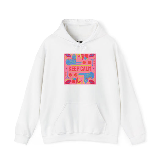 Keep Calm Floral Hoodie — Pink Retro Decorative Graphic Hooded Sweatshirt