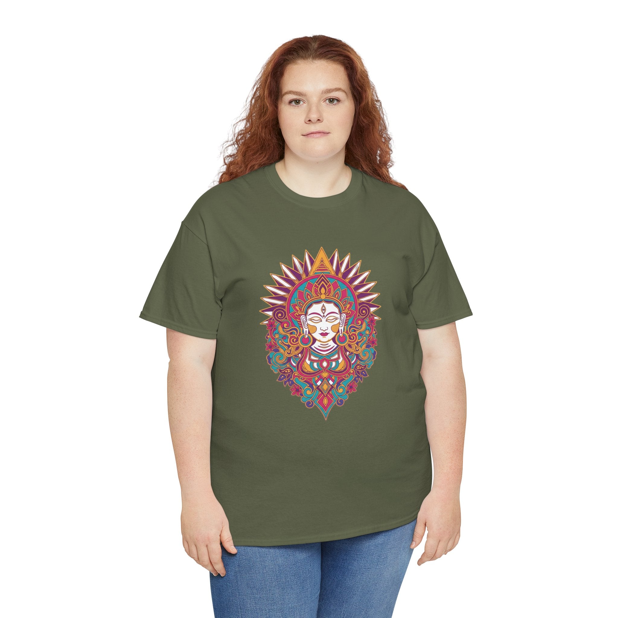 Spiritual Goddess Sun Mandala Tee — Colorful Boho Yoga T‑Shirt