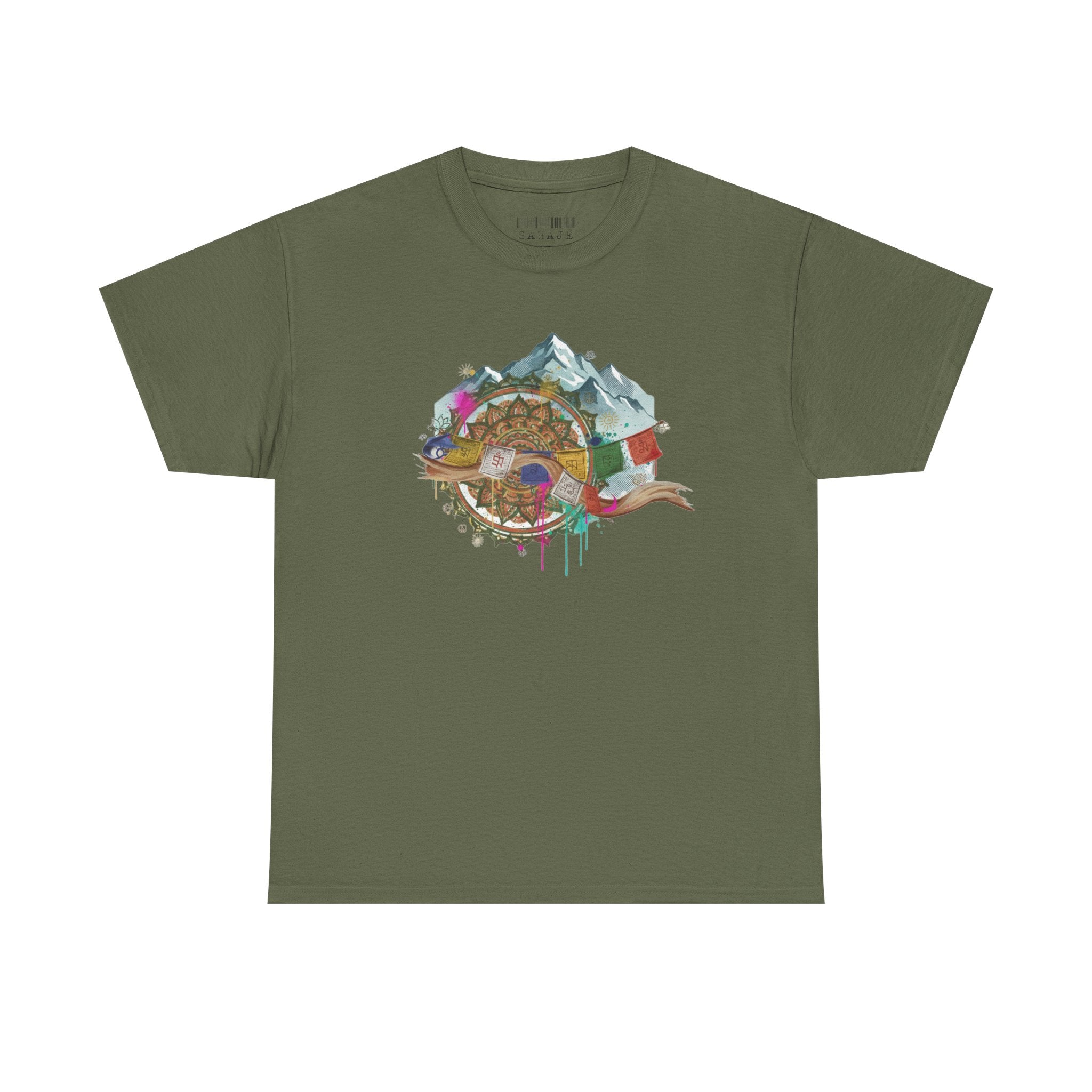 Adventure Compass Graphic Tee — Mountain, Globe & Flag Illustration