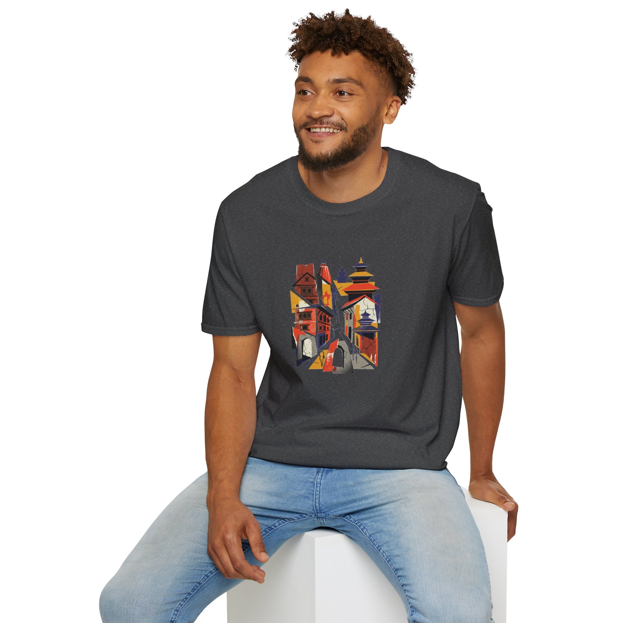 Cityscape Art Tee — Abstract Urban Alley Illustration T-Shirt