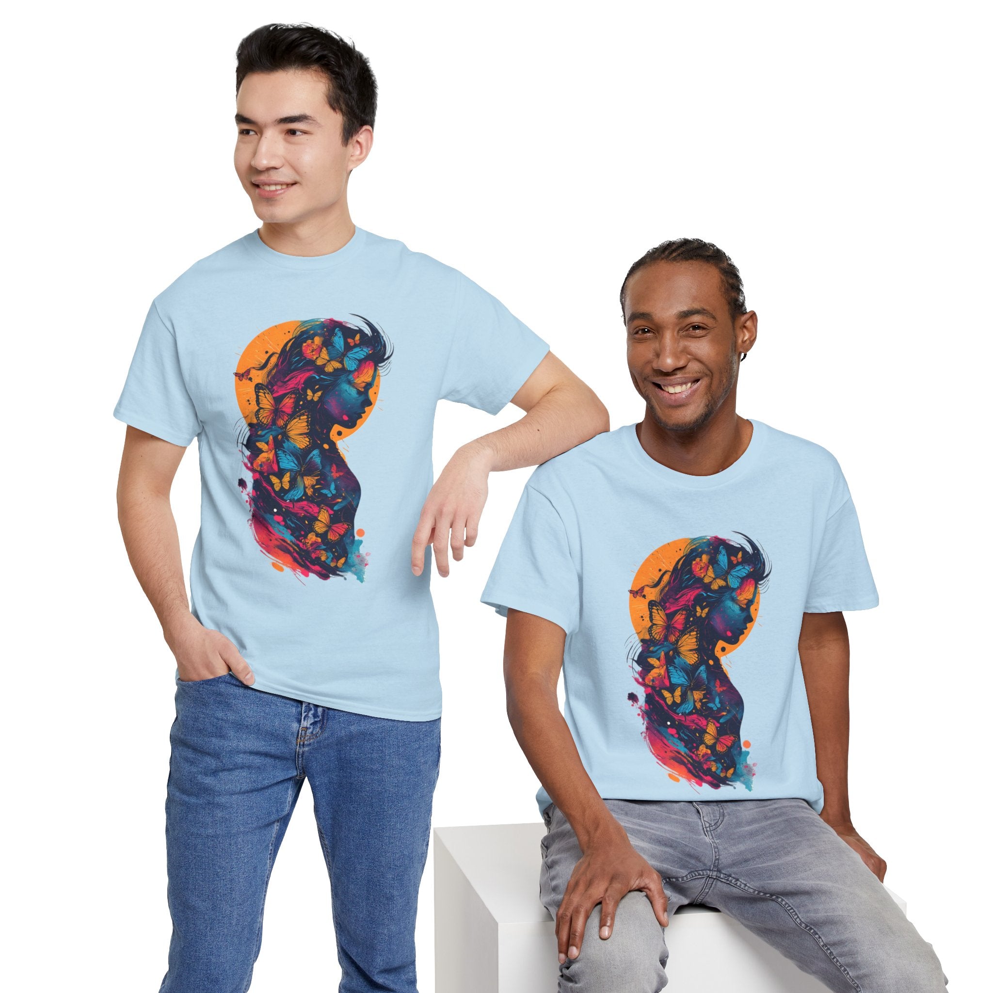 Butterfly Silhouette Graphic Tee — Colorful Maternity Profile Design