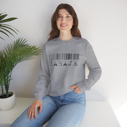 Sahaje Barcode Crewneck Sweatshirt — Minimalist White Graphic Pullover