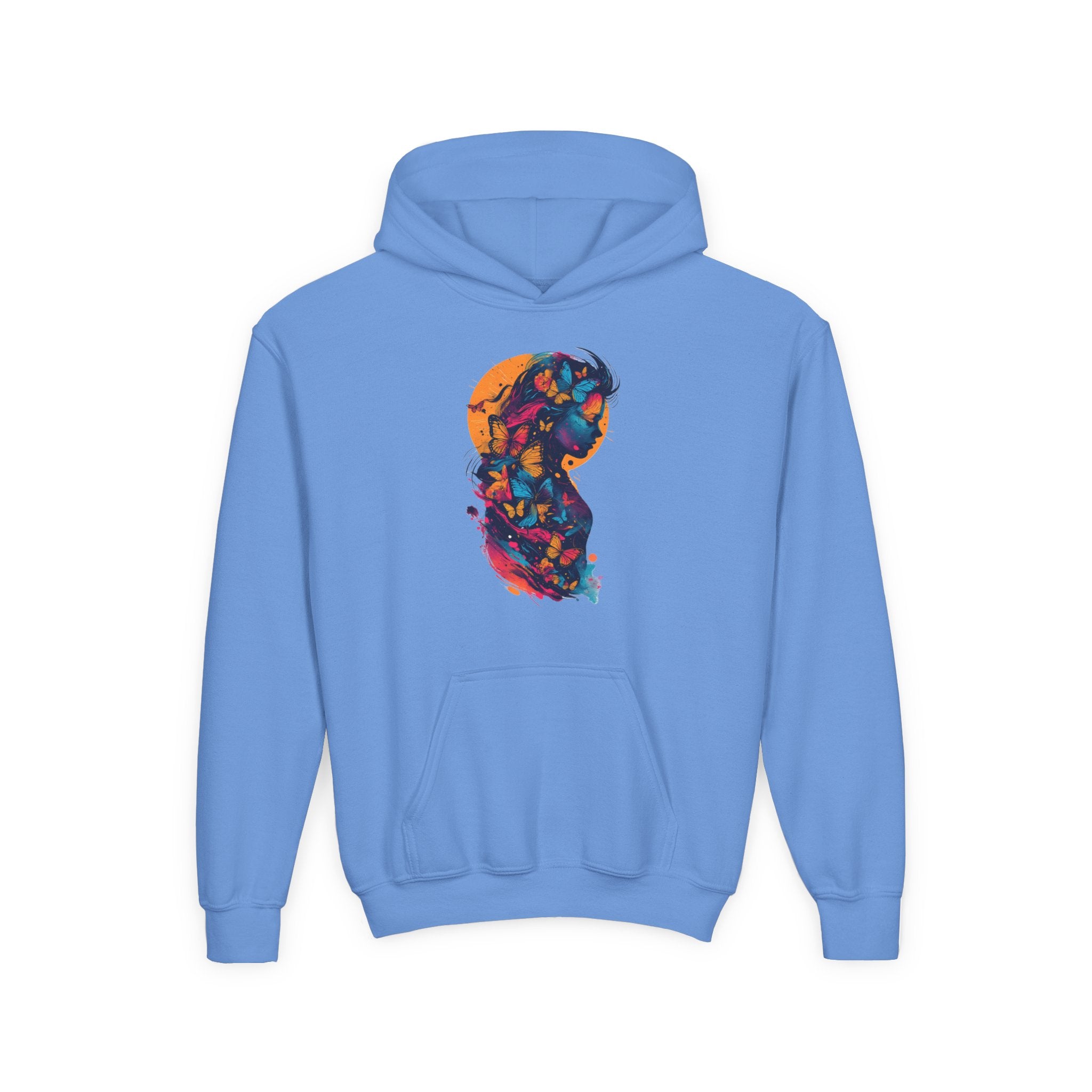 Youth Hoodie — Colorful Butterfly Silhouette Kids Pullover