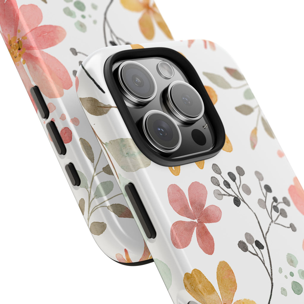 Floral Watercolor Tough Phone Case — Pink & Peach Botanical Protection
