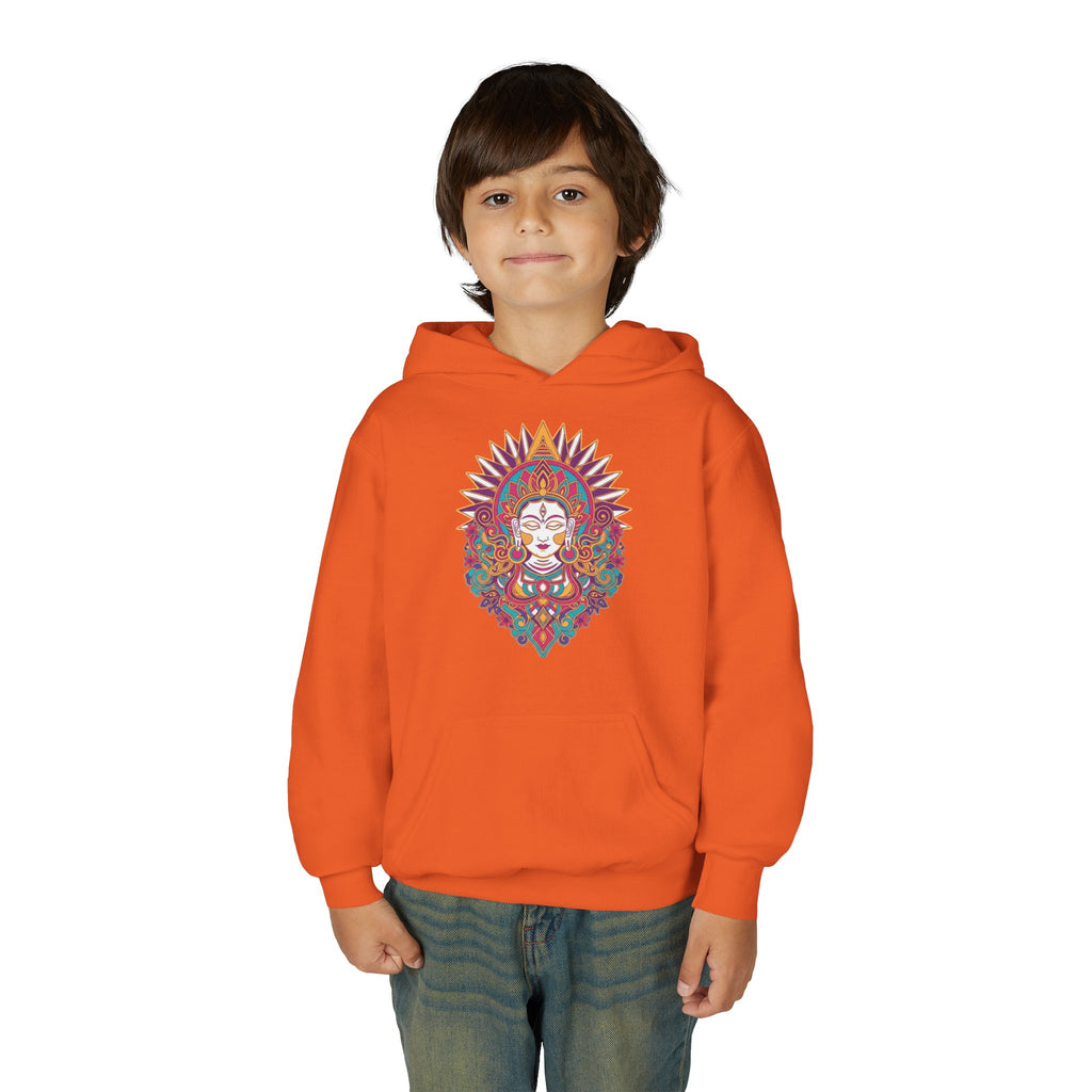 Youth Hoodie with Colorful Sugar Skull Goddess Design — Day of the Dead Kids Pullover
